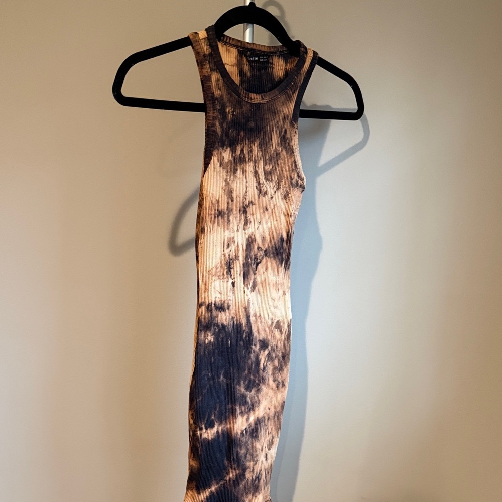 SHEIN Black and Tan Tie-Dye Mini Dress XS